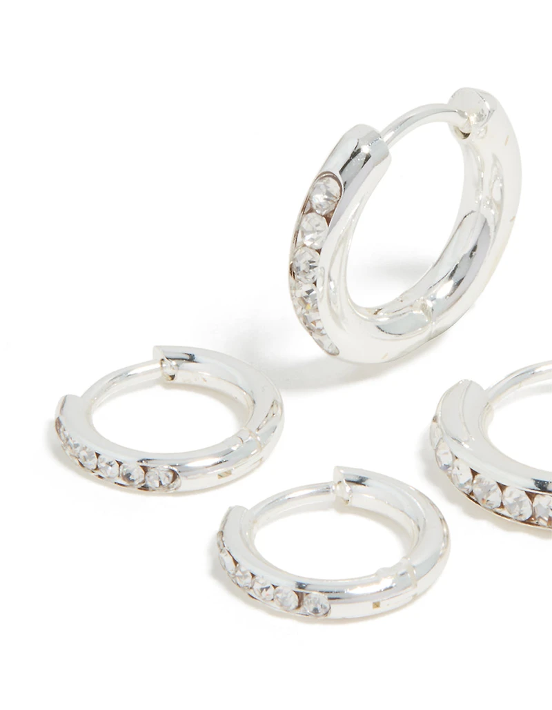 Waterproof Stainless Steel Cubic Zirconia Huggie Earrings 2-Pack
