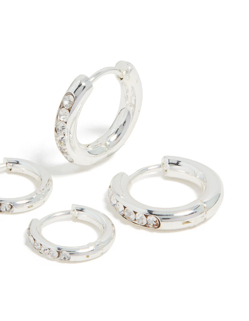 Waterproof Stainless Steel Cubic Zirconia Huggie Earrings 2-Pack