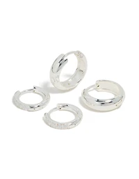 Waterproof Stainless Steel Cubic Zirconia Chubby Huggie Earrings 2-Pack