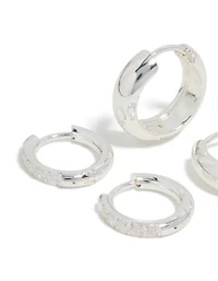 Waterproof Stainless Steel Cubic Zirconia Chubby Huggie Earrings 2-Pack