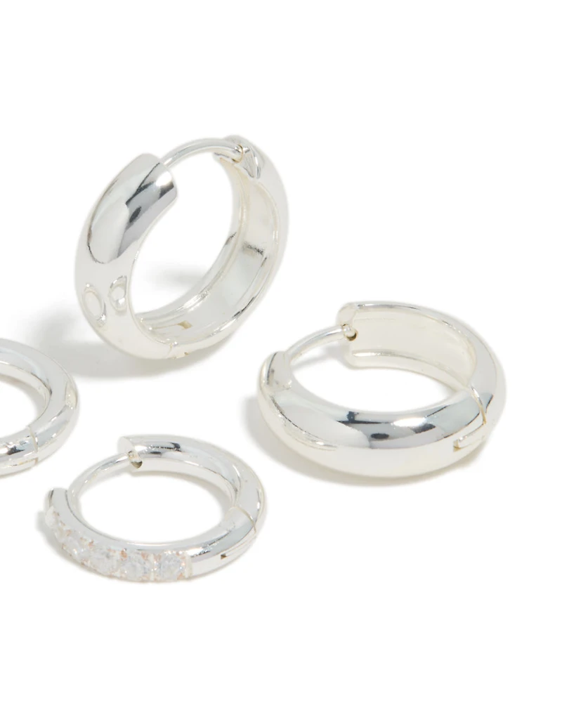 Boucles d’oreilles cubiques en zircone Huggie en acier inoxydable étanche, paquet de 2