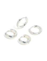 Waterproof Stainless Steel Pave & Plain Huggie Earrings 2-Pack