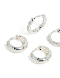 Waterproof Stainless Steel Pave & Plain Huggie Earrings 2-Pack