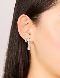 Waterproof Stainless Steel Bezel Diamante & Plain Huggie Earrings 2-Pack