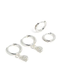 Waterproof Stainless Steel Cubic Zirconia Pear & Huggie Earrings 2-Pack