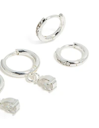 Waterproof Stainless Steel Cubic Zirconia Pear & Huggie Earrings 2-Pack