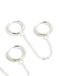 Waterproof Stainless Steel Cubic Zirconia Chain Link Huggie Earrings 2-Pack