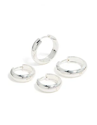 Waterproof Stainless Steel Thick Large & Mini Hoop Earrings 2-Pack
