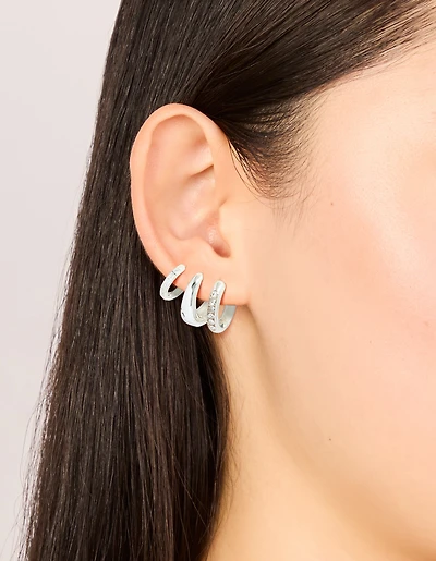 Boucles d’oreilles étanches en acier inoxydable de base, Pavé & Huggie Plain pack 3-pack