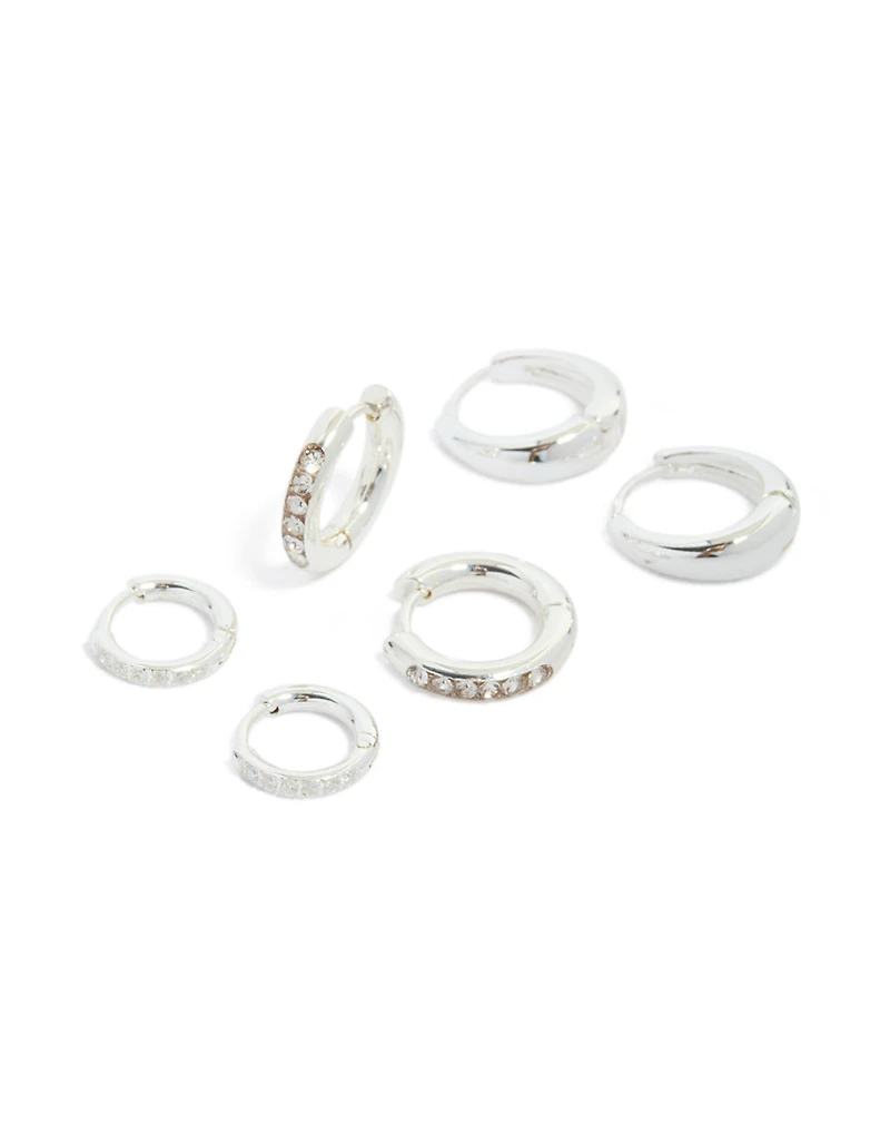 Boucles d’oreilles étanches en acier inoxydable de base, Pavé & Huggie Plain pack 3-pack