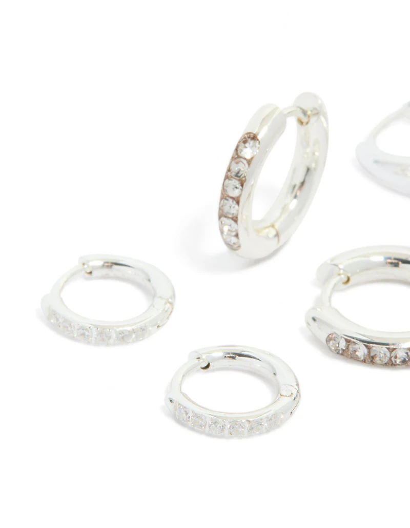 Boucles d’oreilles étanches en acier inoxydable de base, Pavé & Huggie Plain pack 3-pack