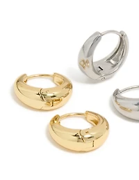 Waterproof Mixed Metal Plated Stainless Steel Tapered Mini Huggie Earrings 2-Pack
