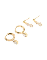 Huggie et boucles d’oreilles tombantes en zircone cubique en acier inoxydable imperméables plaquées or