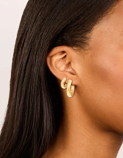 Waterproof Gold Plated Stainless Steel Thick Small & Large Hoop Earrings 2-Pack
