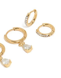 Waterproof Gold Plated Stainless Steel Cubic Zirconia  Huggie Earrings 2-Pack