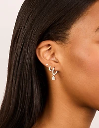Waterproof Stainless Steel Cubic Zirconia Stud & Huggie Earrings 3-Pack