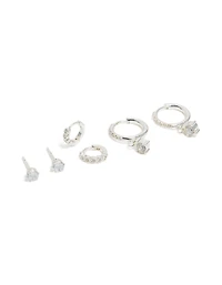 Waterproof Stainless Steel Cubic Zirconia Stud & Huggie Earrings 3-Pack