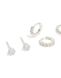 Waterproof Stainless Steel Cubic Zirconia Stud & Huggie Earrings 3-Pack