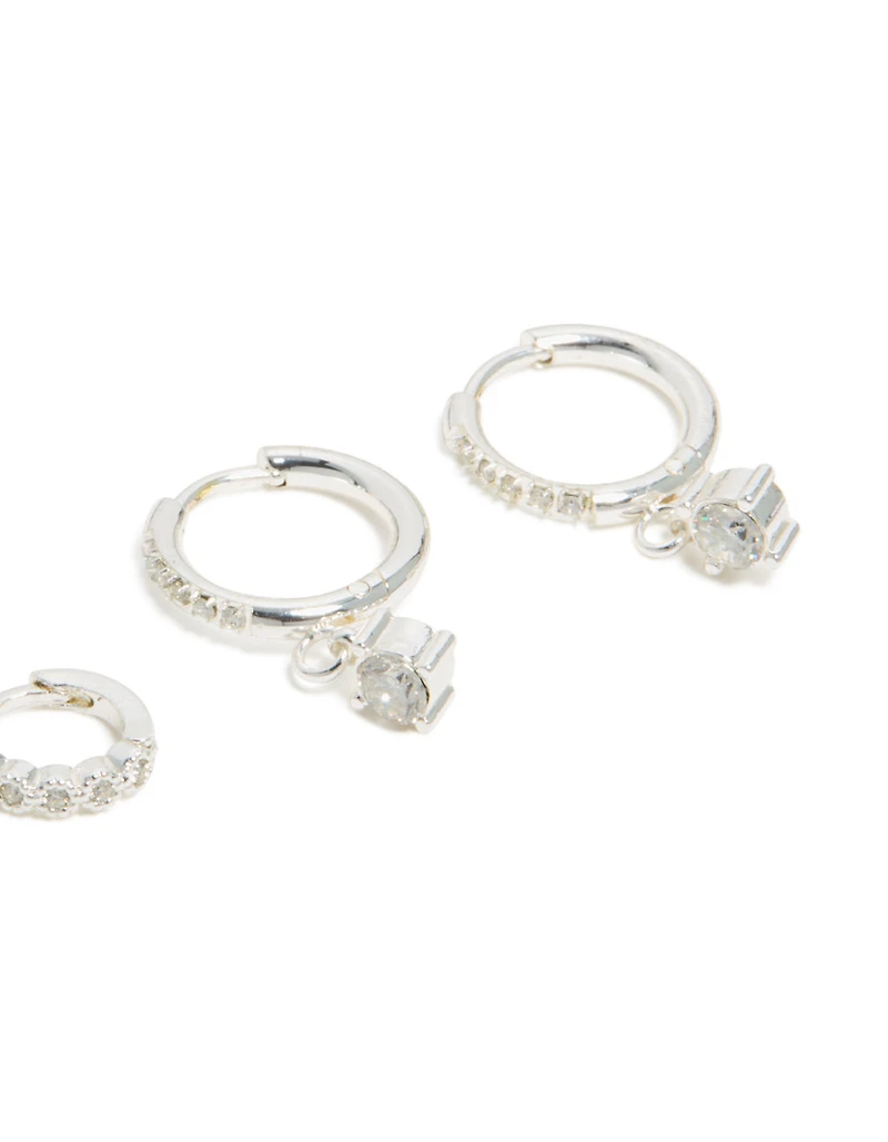 Waterproof Stainless Steel Cubic Zirconia Stud & Huggie Earrings 3-Pack
