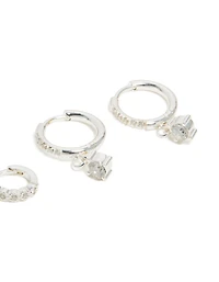 Waterproof Stainless Steel Cubic Zirconia Stud & Huggie Earrings 3-Pack