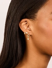 Boucles d’oreilles cubiques en zircone et boucles d’oreilles Huggie étanches en acier inoxydable plaqués or