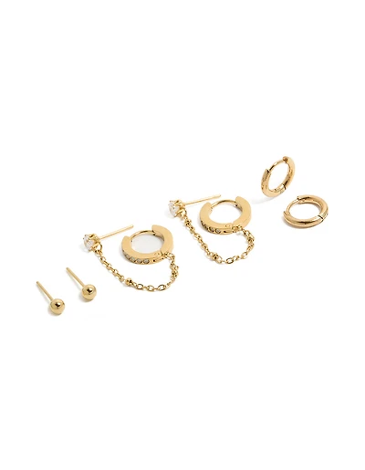 Clous et boucles d’oreilles en acier inoxydable plaqués or étanches en paquet de 4