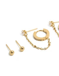 Clous et boucles d’oreilles en acier inoxydable plaqués or étanches en paquet de 4