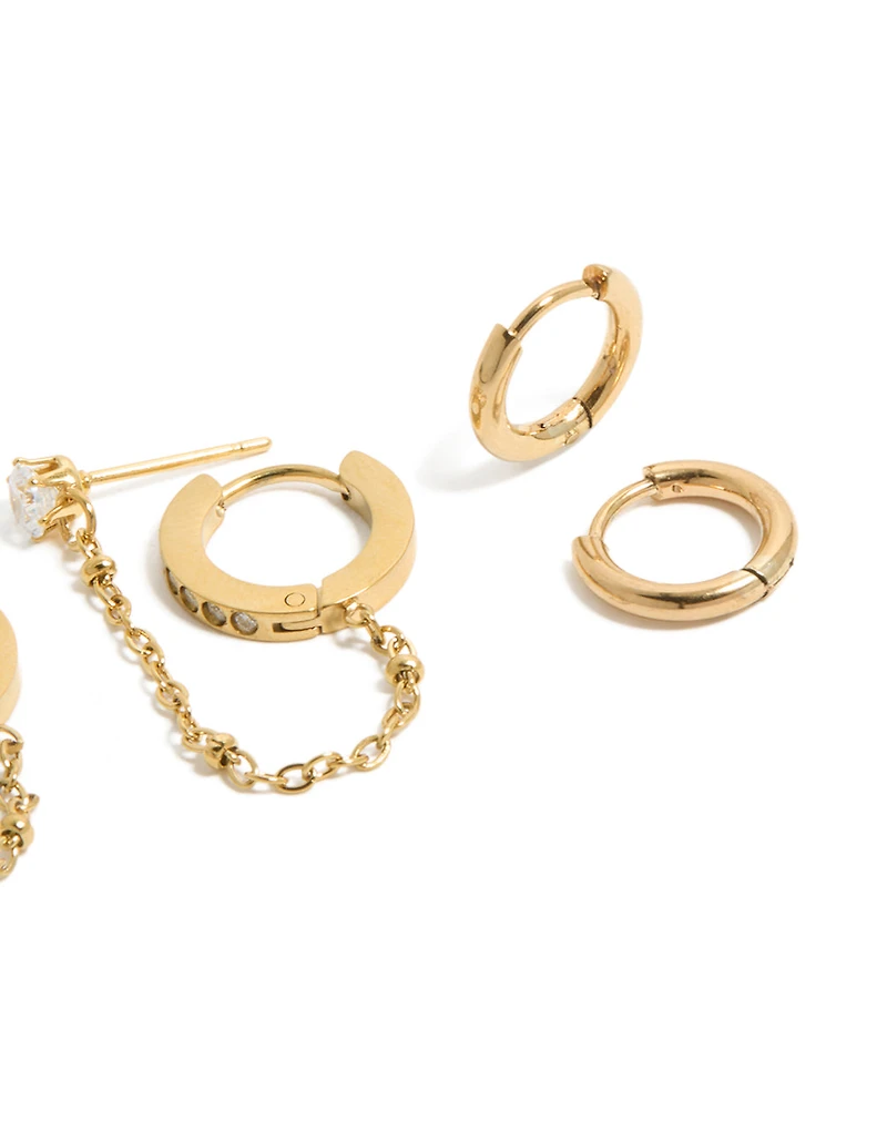 Clous et boucles d’oreilles en acier inoxydable plaqués or étanches en paquet de 4