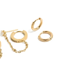 Clous et boucles d’oreilles en acier inoxydable plaqués or étanches en paquet de 4