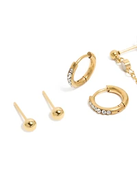 Boucles d’oreilles étanches en lunette en acier inoxydable plaquées or en paquet de 3