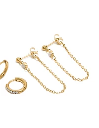 Boucles d’oreilles étanches en lunette en acier inoxydable plaquées or en paquet de 3
