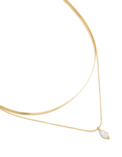 Collier à couches en zircone cubique en acier inoxydable imperméable plaqué or