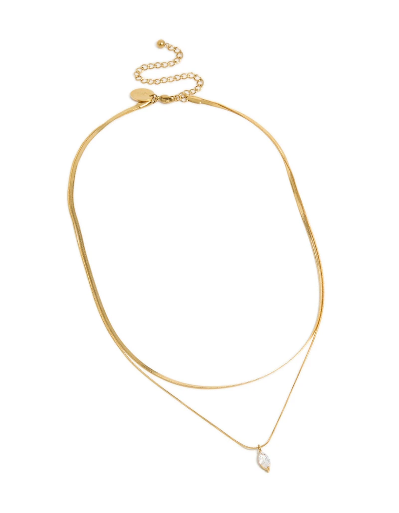 Collier à couches en zircone cubique en acier inoxydable imperméable plaqué or