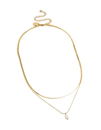 Collier à couches en zircone cubique en acier inoxydable imperméable plaqué or