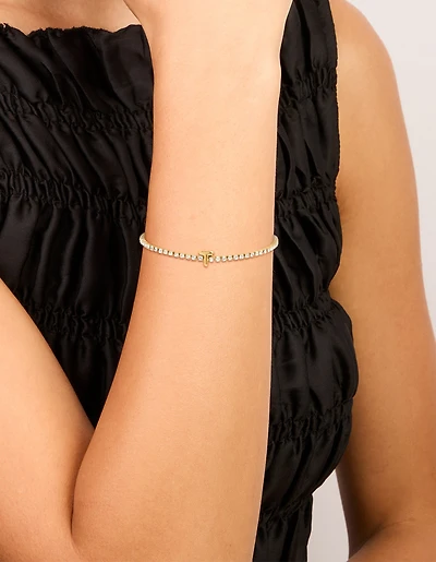 Waterproof Gold Plated Stainless Steel Cubic Zirconia Letter T Tennis Bracelet