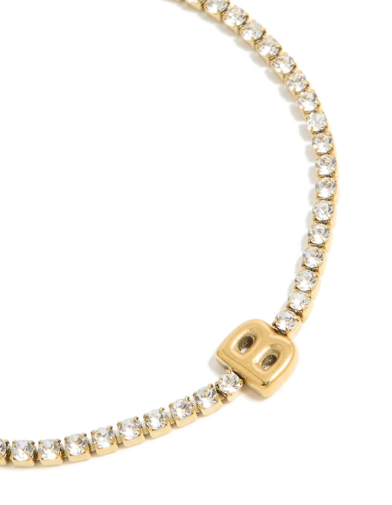 Bracelet de tennis en zircone cubique en acier inoxydable imperméable plaqué or avec la lettre B