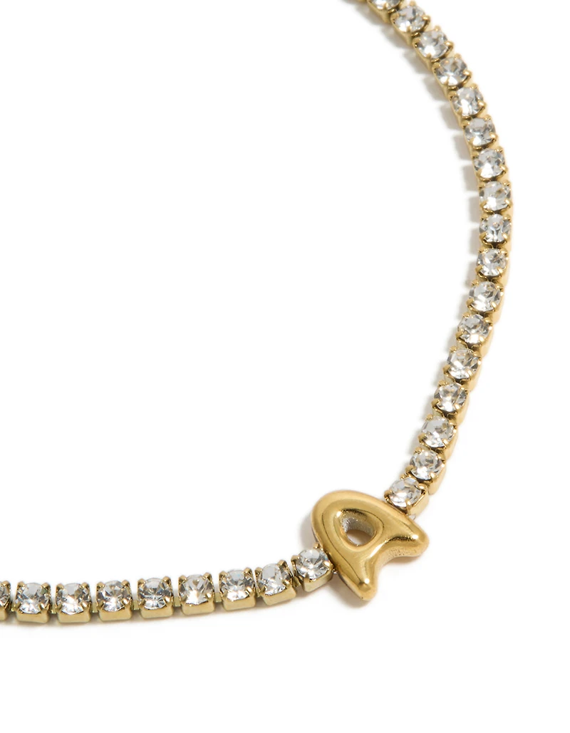 Waterproof Gold Plated Stainless Steel Cubic Zirconia Letter A Tennis Bracelet