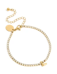 Waterproof Gold Plated Stainless Steel Cubic Zirconia Tennis Letter L Bracelet