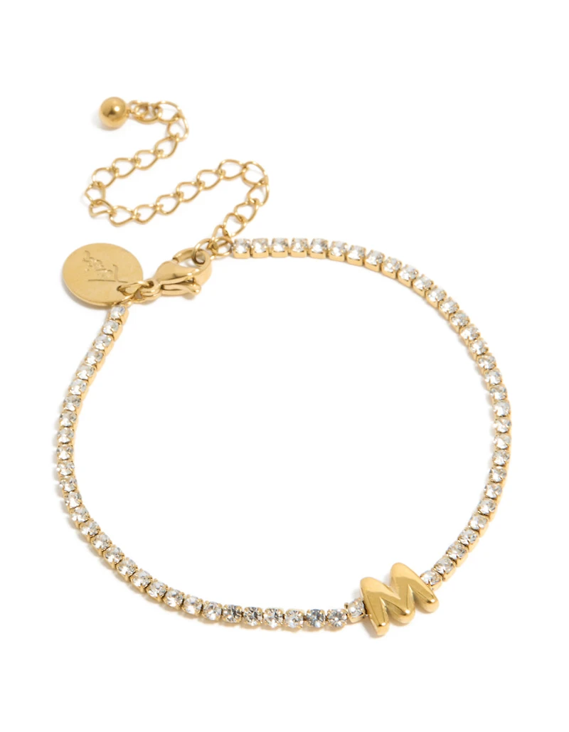 Bracelet de tennis en zircone cubique en acier inoxydable plaqué or et imperméable