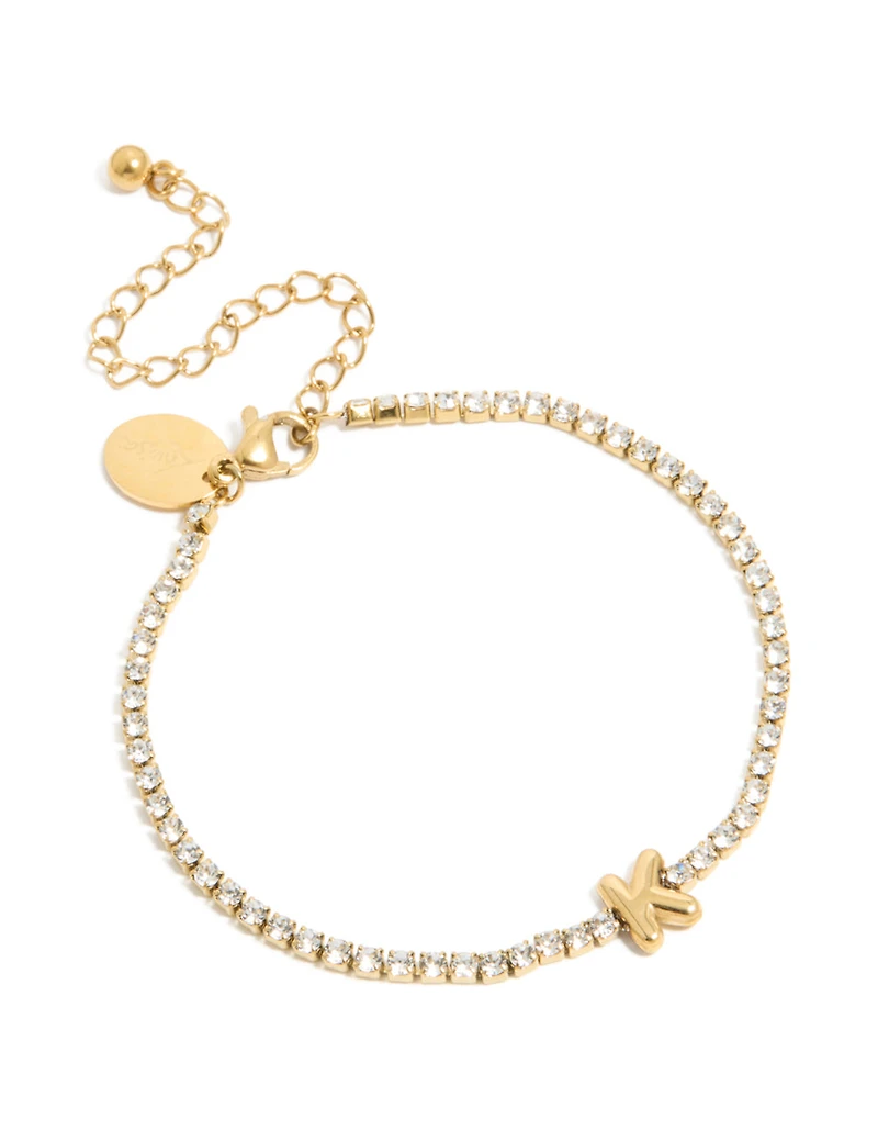Bracelet de tennis imperméable en acier inoxydable plaqué or avec la lettre K
