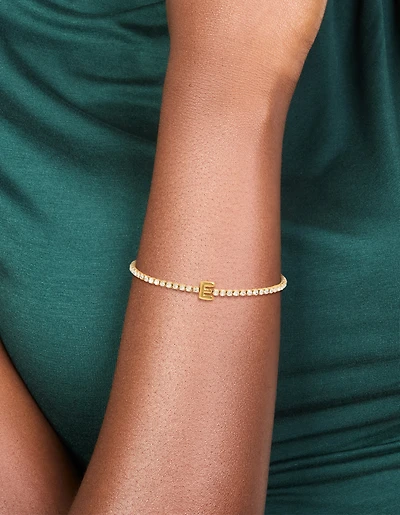 Bracelet de tennis en zircone cubique en acier inoxydable étanche, plaqué or, lettre E