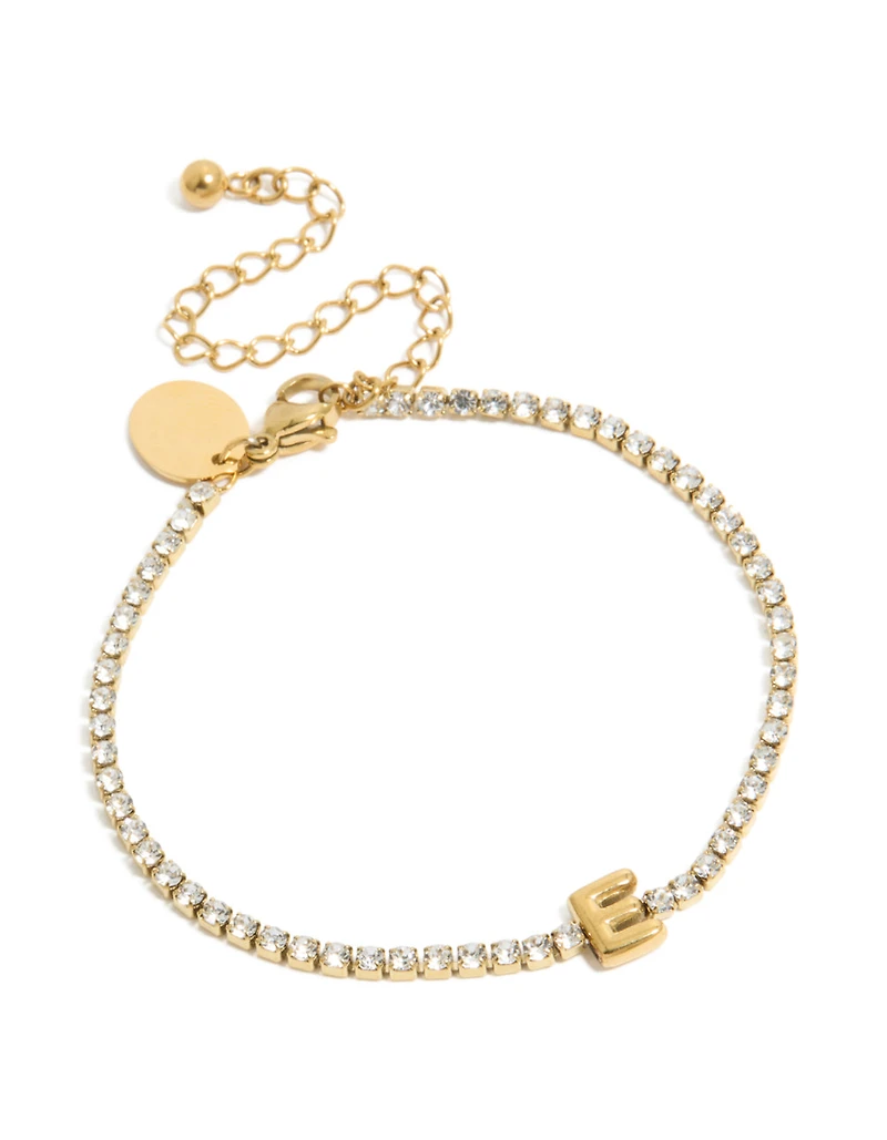 Waterproof Gold Plated Stainless Steel Cubic Zirconia  Tennis Letter E Bracelet