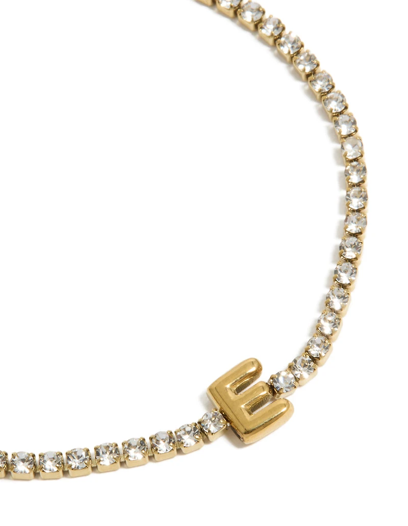 Waterproof Gold Plated Stainless Steel Cubic Zirconia  Tennis Letter E Bracelet