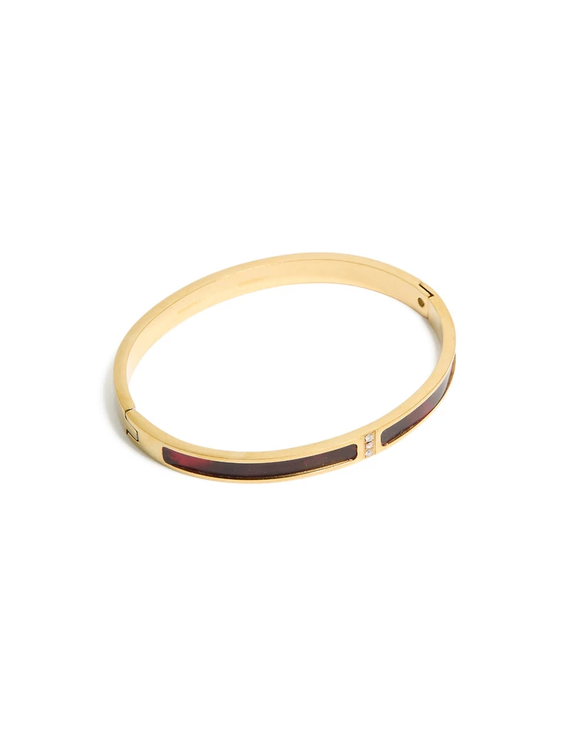 Waterproof Gold Plated Stainless Steel Dark Red Pearlised Inlay Hinged Bangle