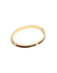 Waterproof Gold Plated Stainless Steel Dark Red Pearlised Inlay Hinged Bangle