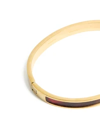 Waterproof Gold Plated Stainless Steel Dark Red Pearlised Inlay Hinged Bangle