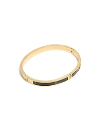 Waterproof Gold Plated Stainless Steel Black Pearlised Inlay Hinged Bangle