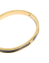 Waterproof Gold Plated Stainless Steel Black Pearlised Inlay Hinged Bangle