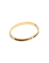 Waterproof Gold Plated Stainless Steel Brown Pearlised Inlay Hinged Bangle