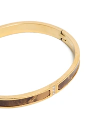 Waterproof Gold Plated Stainless Steel Brown Pearlised Inlay Hinged Bangle